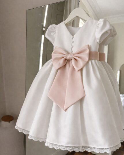 Vestido Lara com Laço – Vestido de Cerimónia Menina em Cetim Personalizável