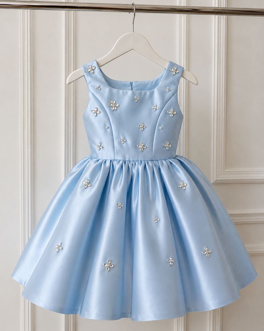 4 Vestido Clara – Vestido de Cerimónia Menina em Cetim com Aplicações Brilhantes - Image 1