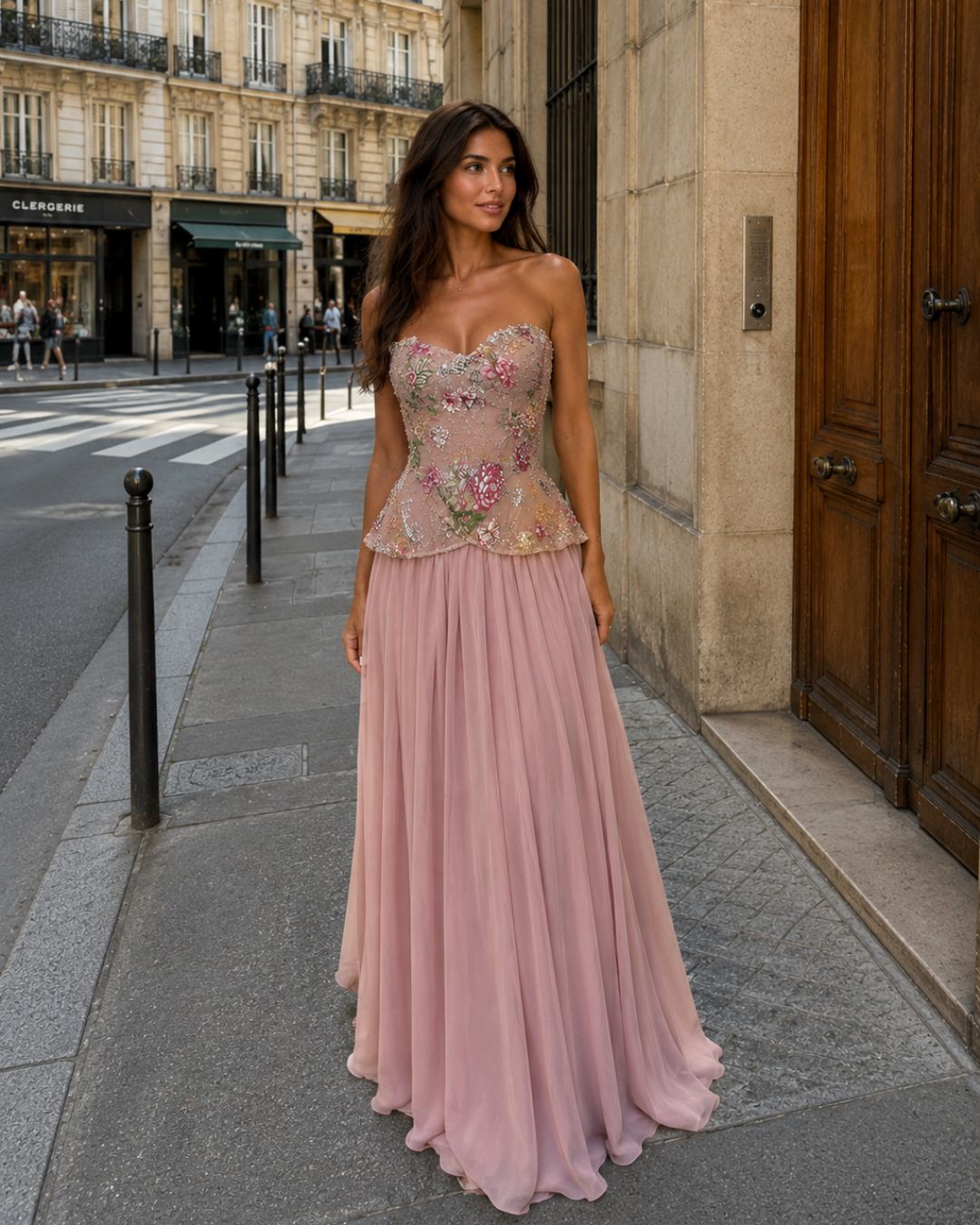 VSGM010_1 Vestido Sofia – Vestido de Cerimónia Floral em Chiffon e Tule Bordado - Image 1